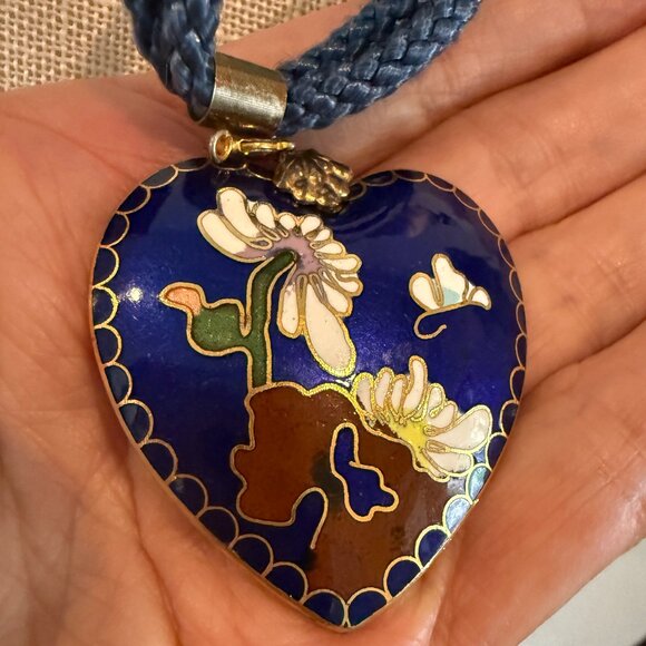 Cloisonne Two Sided Pendant on Double Cord Vintage - Picture 4 of 8